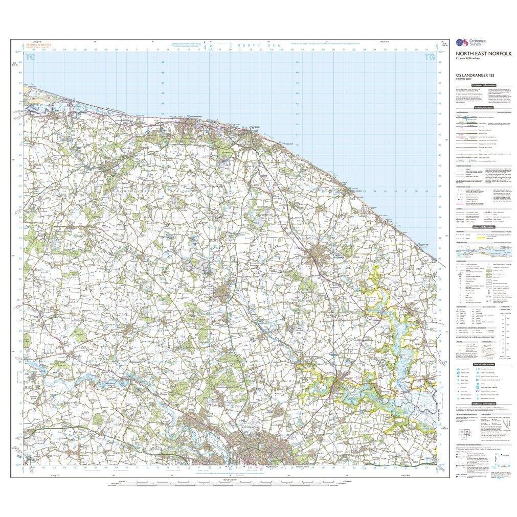 OS Landranger 133 North East Norfolk, Cromer & Wroxham Map