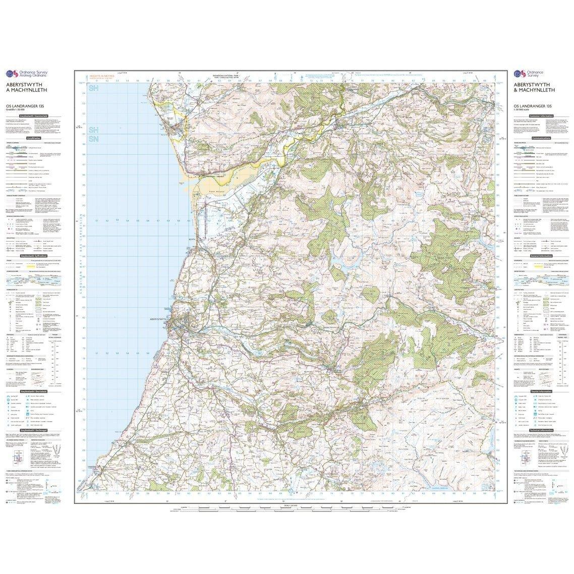 Landranger 135 Aberystwyth & Machynlleth Map With Digital Version