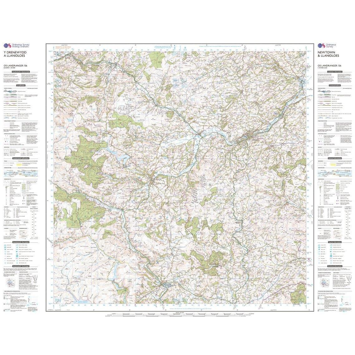 OS Landranger 136 Newtown & Llanidloes Map