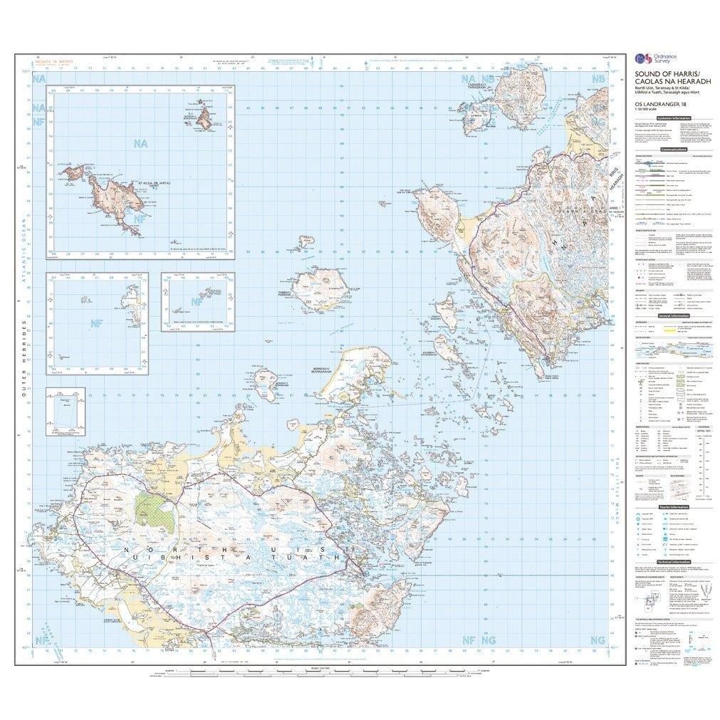Landranger 18 Sound of Harris, North Uist, Taransay & St Kilda Map With Digital Version
