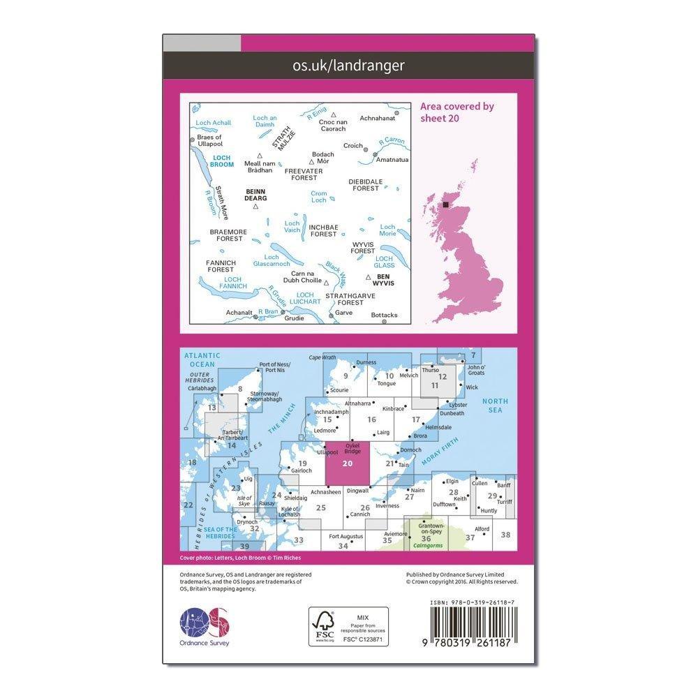 Landranger 20 Beinn Dearg & Loch Broom, Ben Wyvis Map With Digital Version