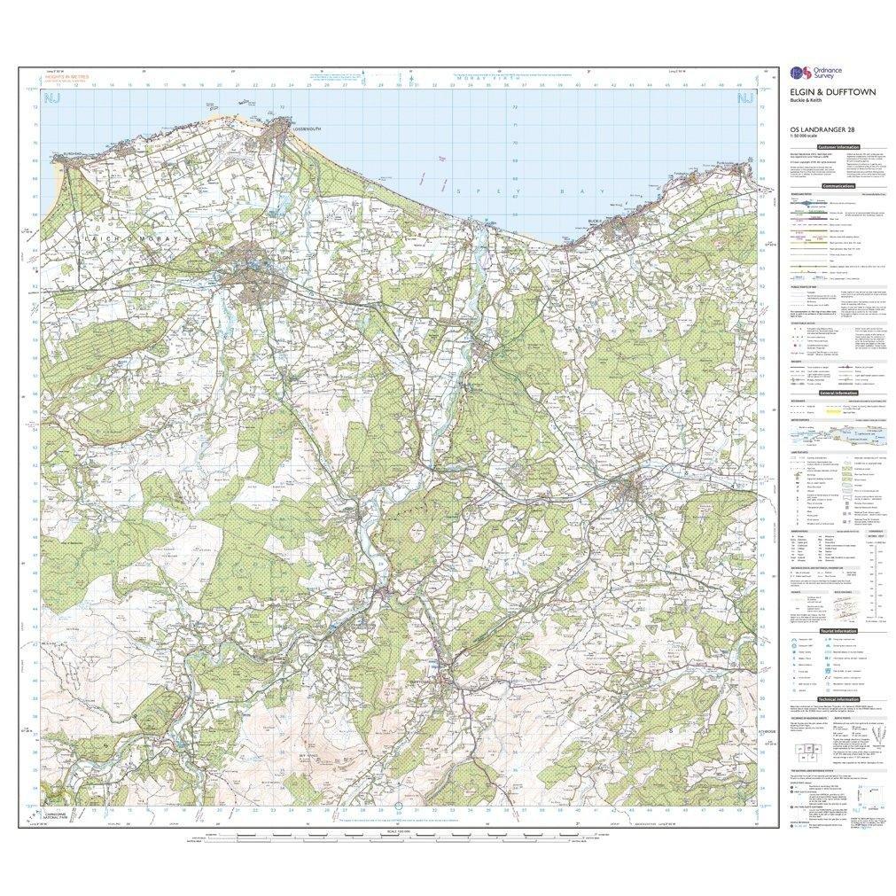 Landranger 28 Elgin, Dufftown, Buckie & Keith Map With Digital Version