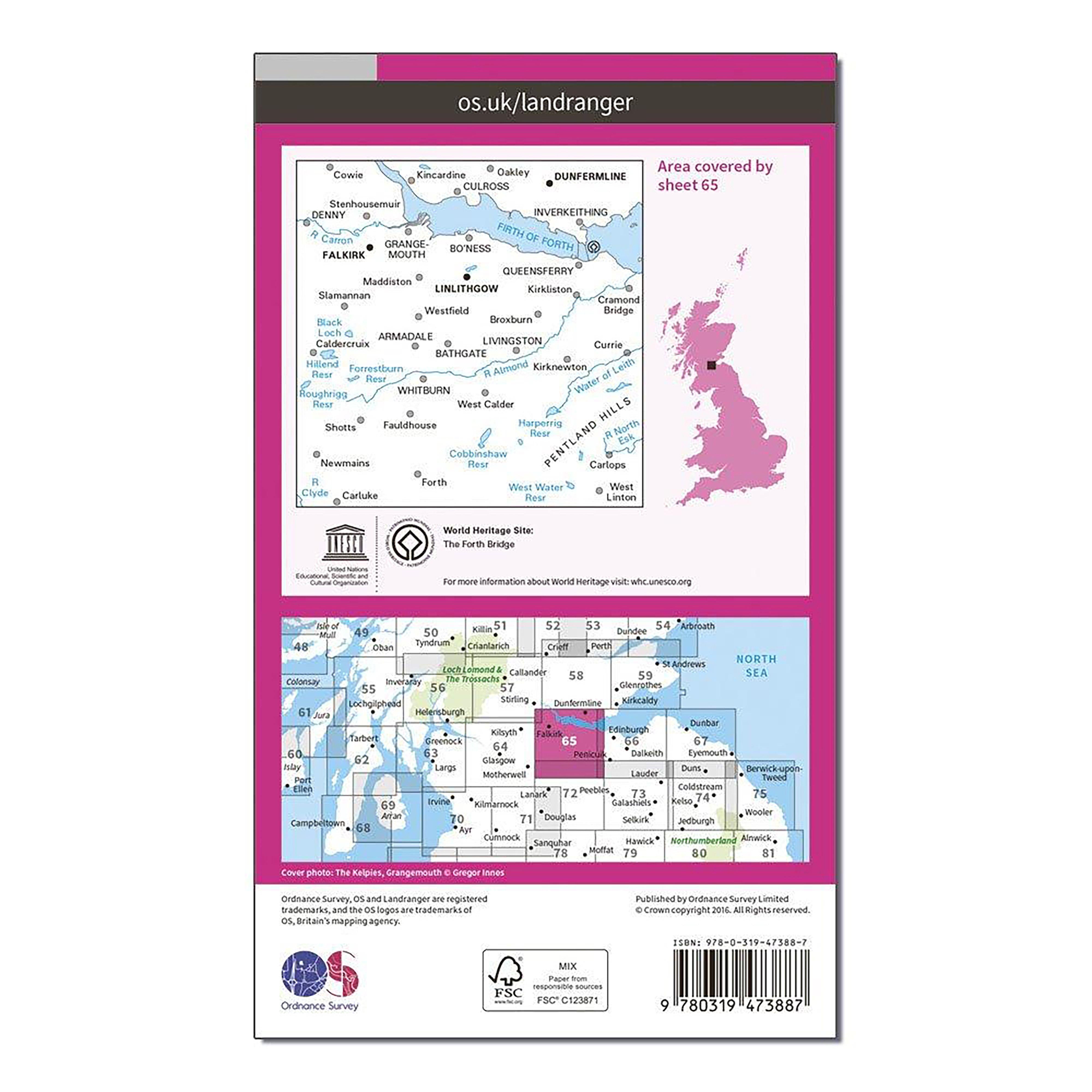 Landranger Active 65 Falkirk & Linlithgow, Dunfermline Map With Digital Version