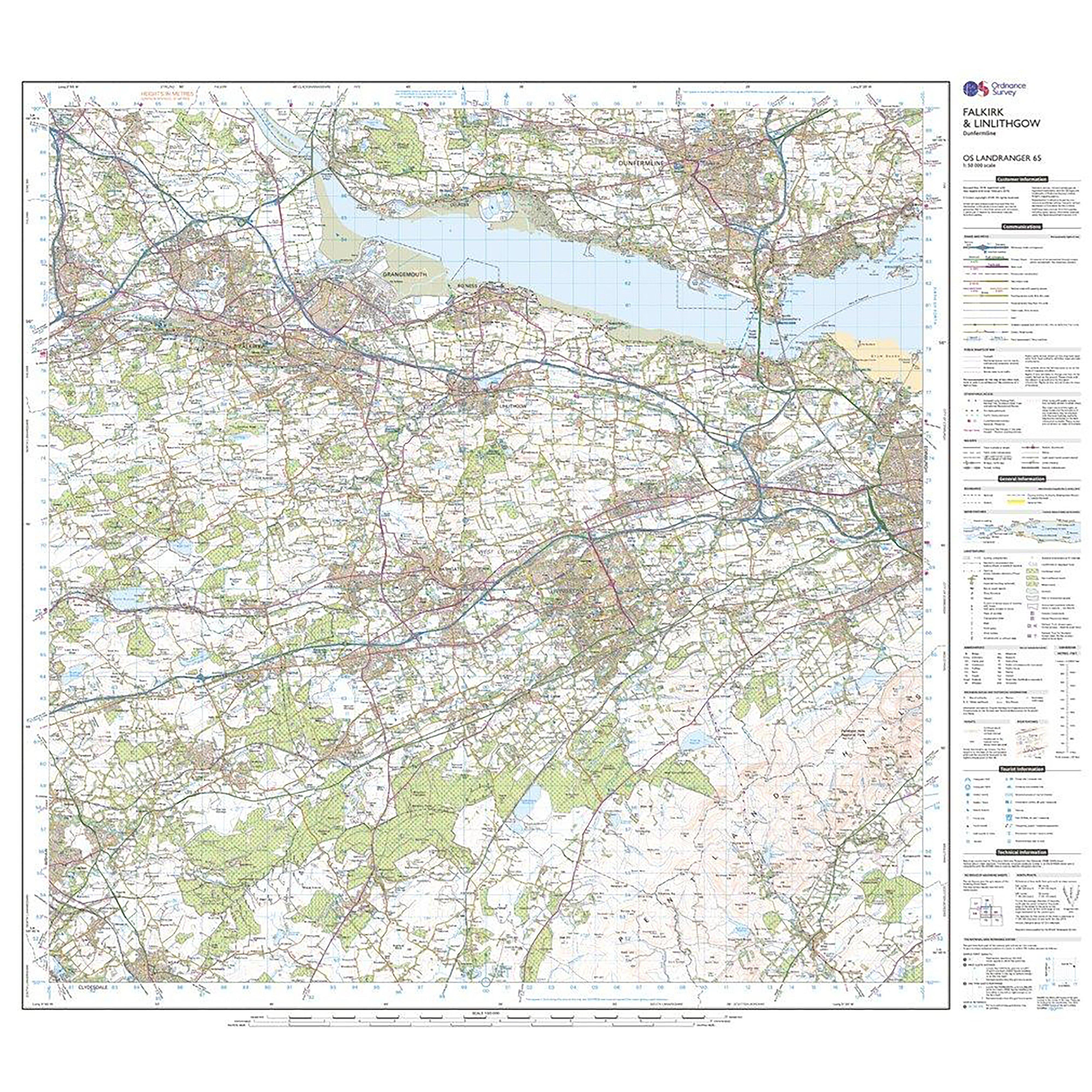 Landranger Active 65 Falkirk & Linlithgow, Dunfermline Map With Digital Version