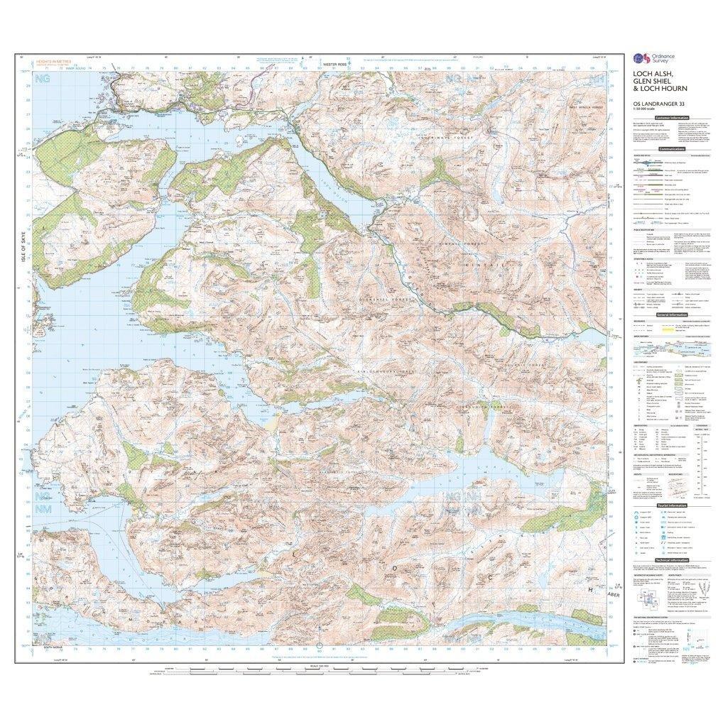 Landranger 33 Loch Alsh, Glen Shiel & Loch Hourn Map With Digital Version
