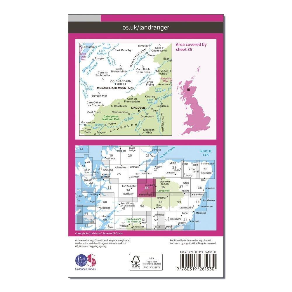 Landranger 35 Kingussie & Monadhliath Mountains Map With Digital Version