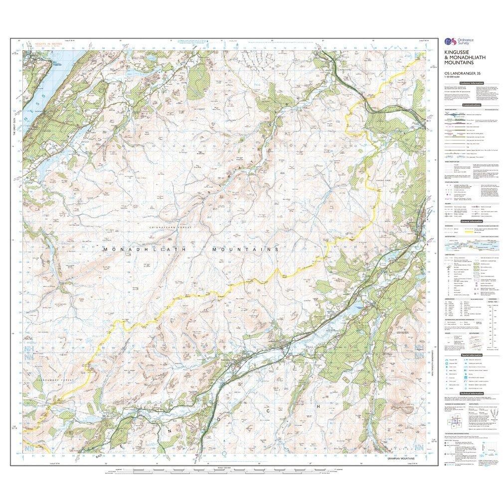 Landranger 35 Kingussie & Monadhliath Mountains Map With Digital Version