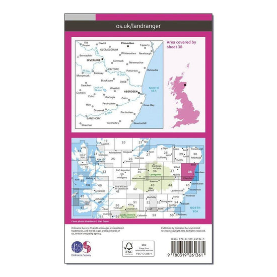 Landranger 38 Aberdeen, Inverurie & Pitmedden Map With Digital Version
