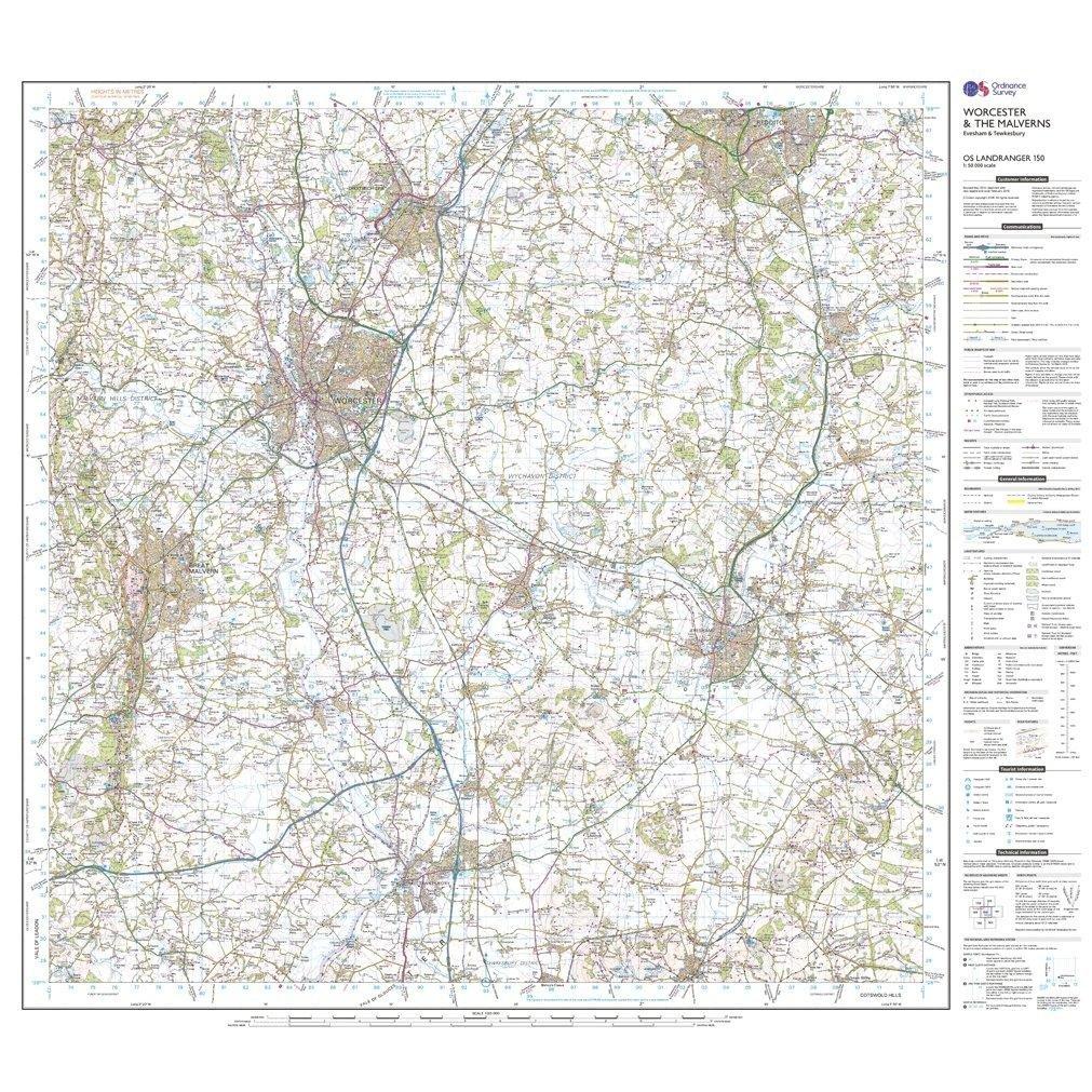 Landranger 150 Worcester & The Malverns, Evesham & Tewkesbury Map With Digital Version