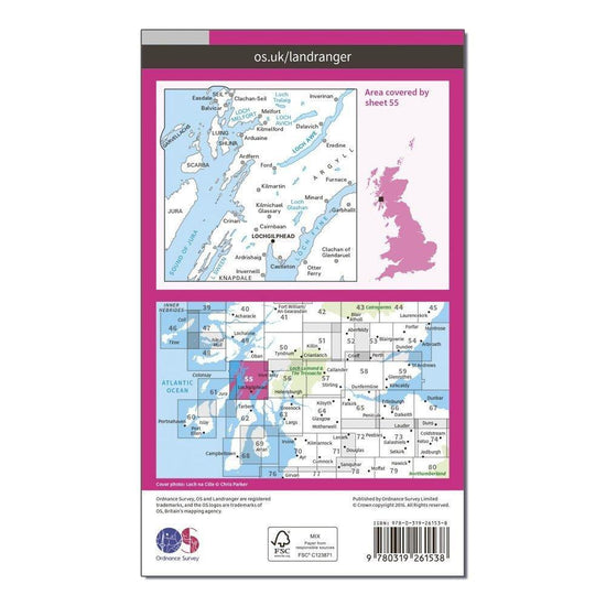 Landranger 55 Lochgilphead & Loch Awe Map With Digital Version
