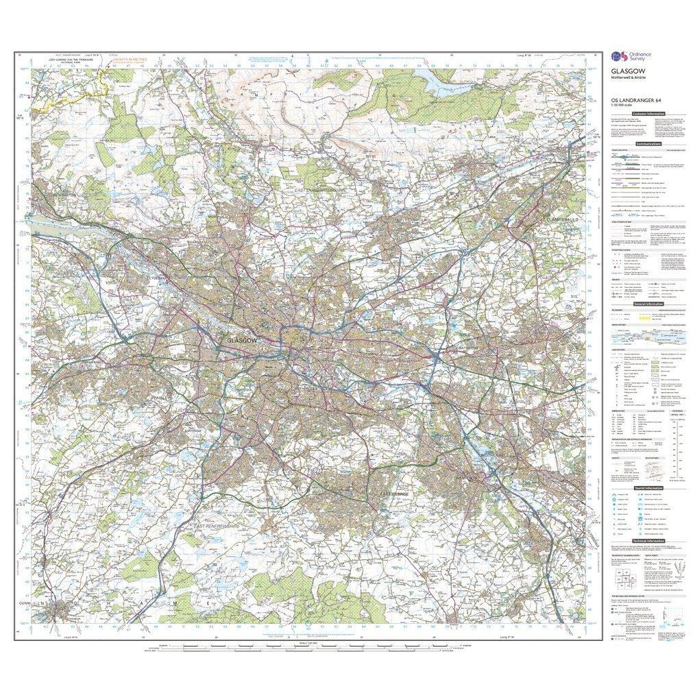 Landranger 64 Glasgow, Motherwell & Airdrie Map With Digital Version