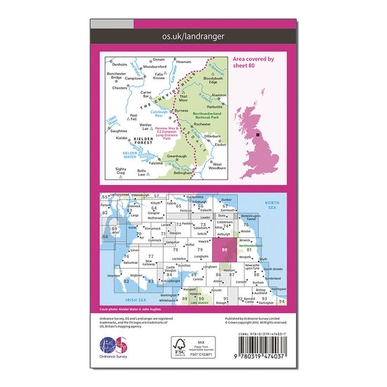 "Landranger Active 80 Cheviot Hills Kielder Water Map With Digital Version"""