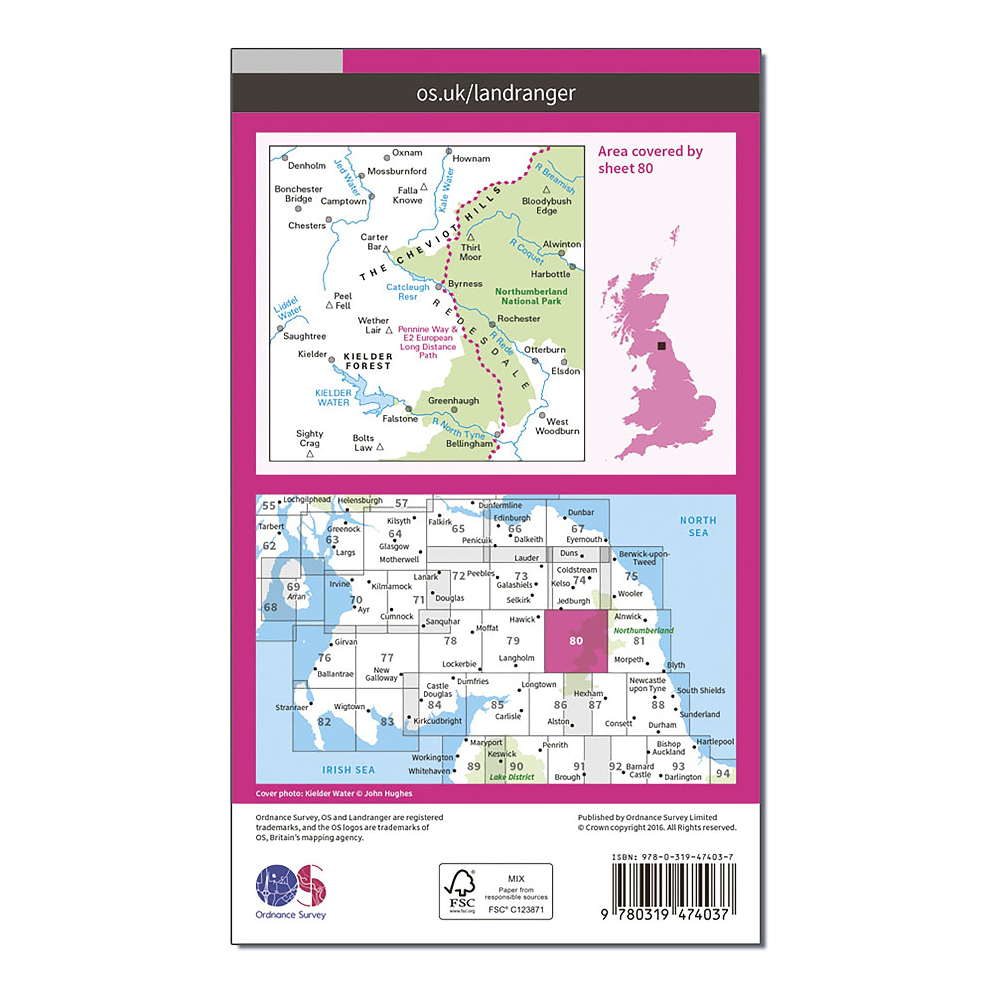 "Landranger Active 80 Cheviot Hills Kielder Water Map With Digital Version"""