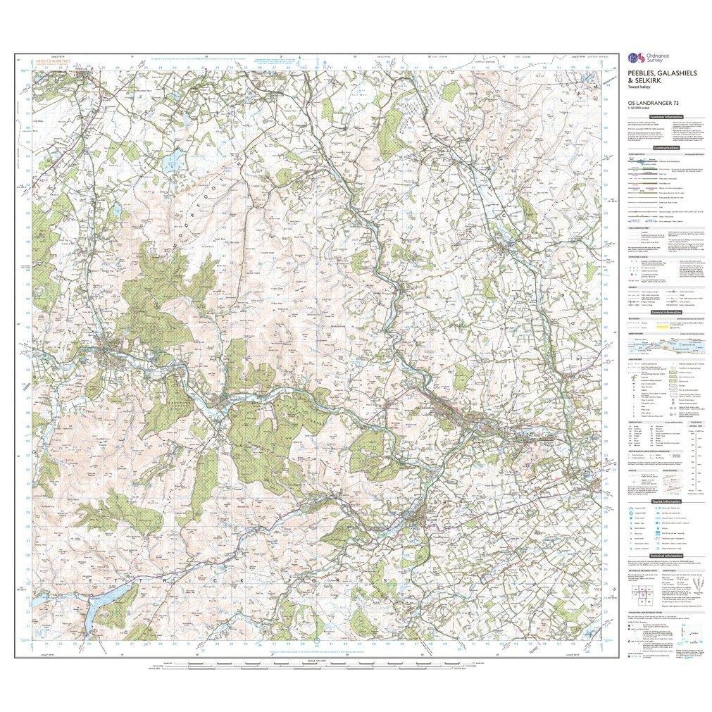 Landranger 73 Peebles, Galashiels & Selkirk, Tweed Valley Map With Digital Version