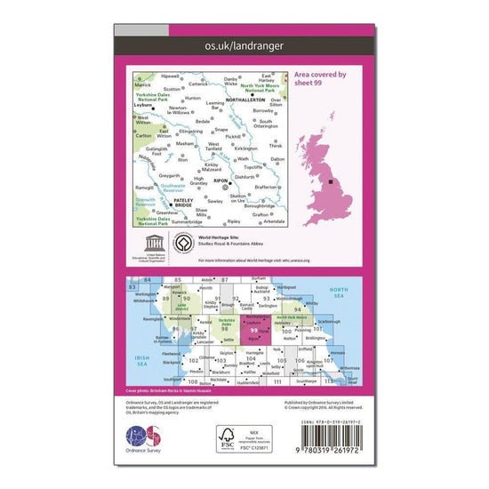 Landranger 99 Northallerton & Ripon, Pateley Bridge & Leyburn Map With Digital Version