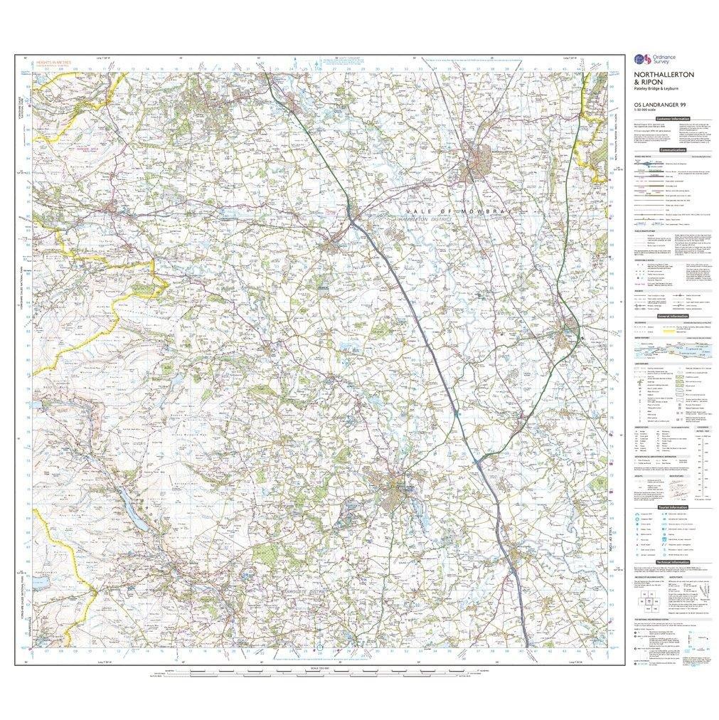 Landranger 99 Northallerton & Ripon, Pateley Bridge & Leyburn Map With Digital Version
