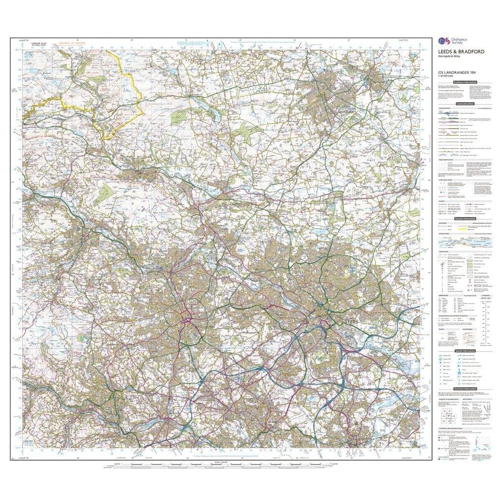 Landranger 104 Leeds & Bradford, Harrogate & Ilkley Map With Digital Version