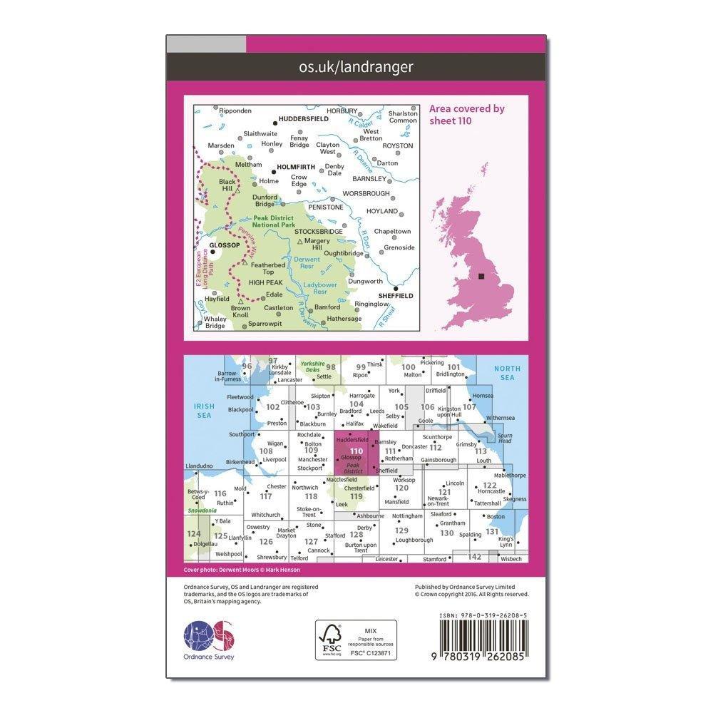 Landranger 110 Sheffield & Huddersfield, Glossop & Holmfirth Map With Digital Version