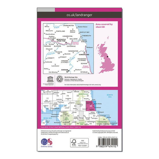 Landranger Active 88 Newcastle upon Tyne, Durham & Sunderland Map With Digital Version