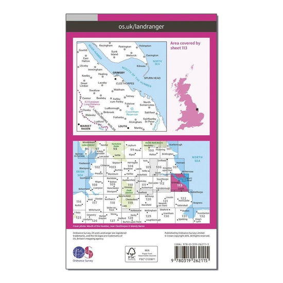 Landranger 113 Grimsby, Louth & Market Rasen Map With Digital Version