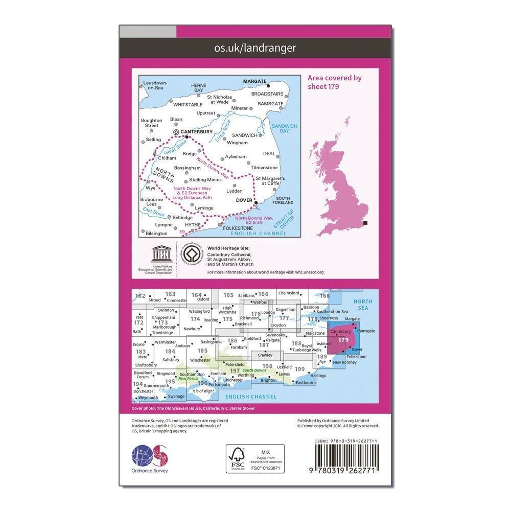 Landranger 179 Canterbury & East Kent, Dover & Margate Map With Digital Version