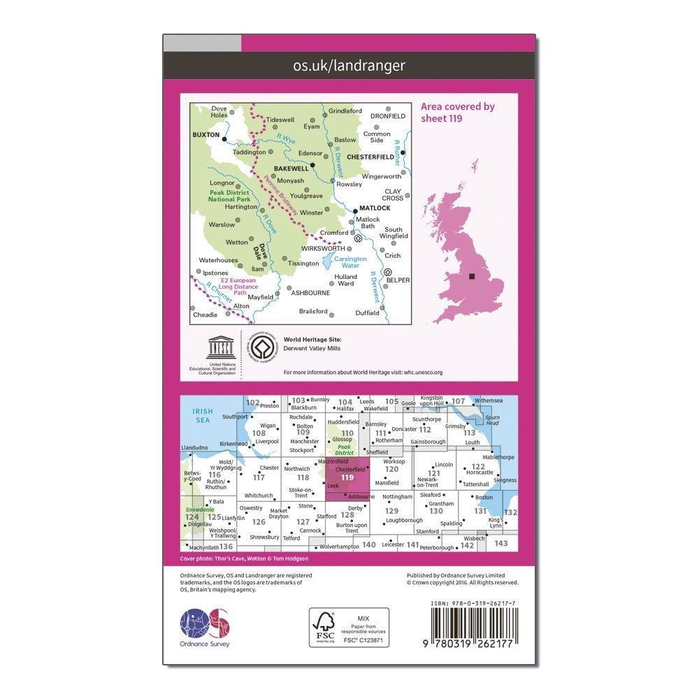 Landranger 119 Buxton, Matlock, Bakewell & Dove Dale Map With Digital Version