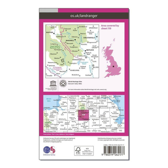Landranger 119 Buxton, Matlock, Bakewell & Dove Dale Map With Digital Version
