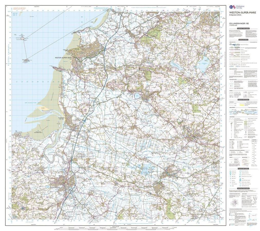 Landranger 182 WestonsuperMare Bridgwater Wells Map With Digital Version