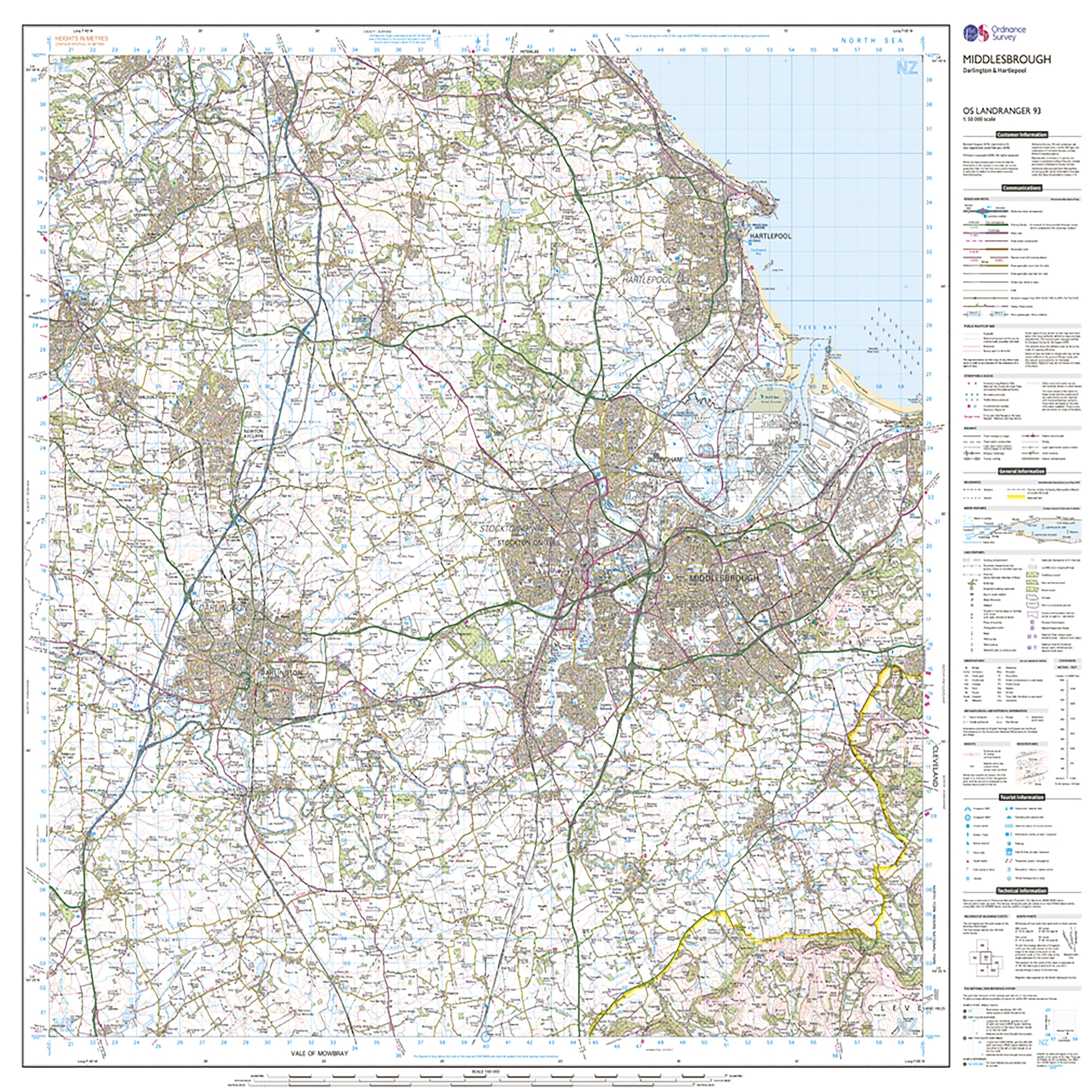 Landranger Active 93 Middlesbrough, Darlington & Hartlepool Map With Digital Version
