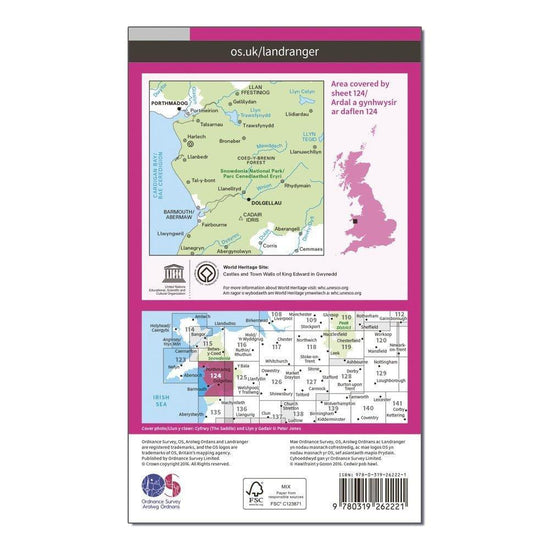 OS Landranger 124 Porthmadog Dolgellau Map