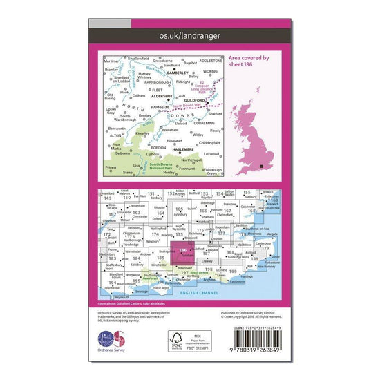 Landranger 186 Aldershot & Guildford, Camberley & Haslemere Map With Digital Version