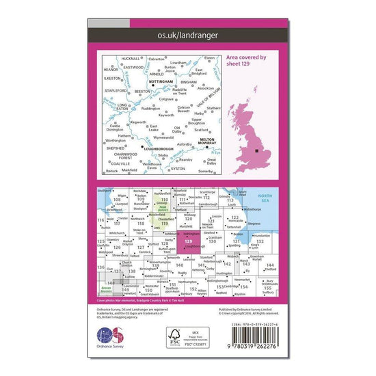 Landranger 129 Nottingham & Loughborough, Melton Mowbray Map With Digital Version