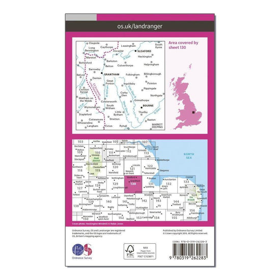 Landranger 130 Grantham, Sleaford & Bourne Map With Digital Version