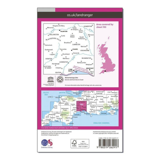 Landranger 193 Taunton & Lyme Regis, Chard & Bridport Map With Digital Vers