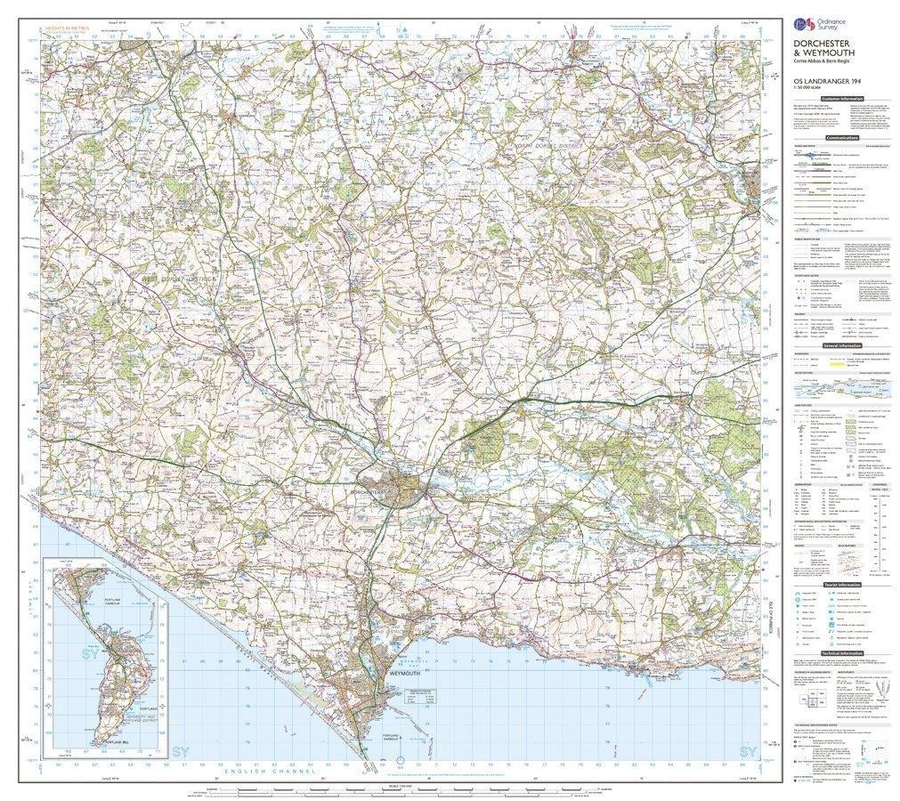 Landranger 194 Dorchester & Weymouth, Cerne Abbas & Bere Regis Map With Digital Version