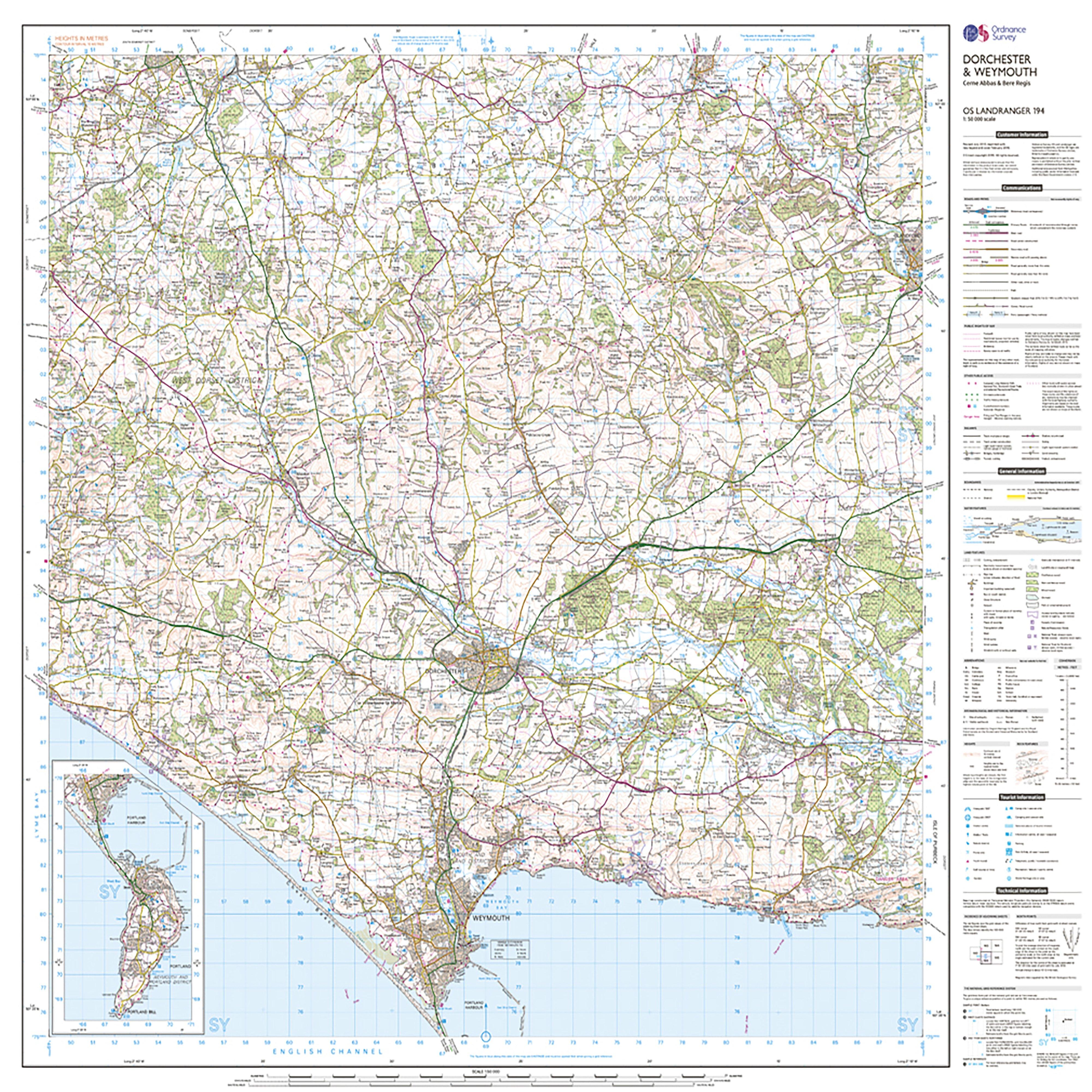 Landranger Active 194 Dorchester & Weymouth, Cerne Abbas & Bere Regis Map With Digital Version