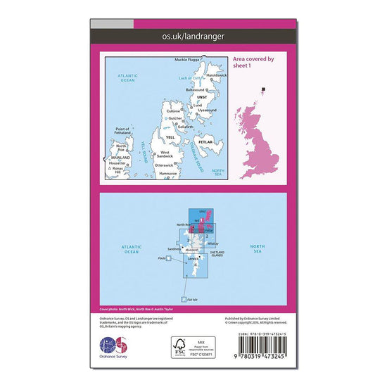 Landranger Active 1 - Shetland Yell, Unst and Fetlar Map With Digital Version