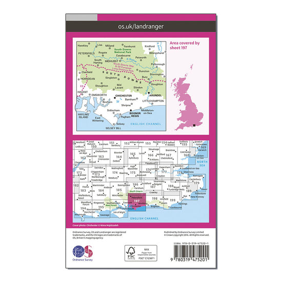 Landranger Active 197 Chichester & The South Downs Map With Digital Version