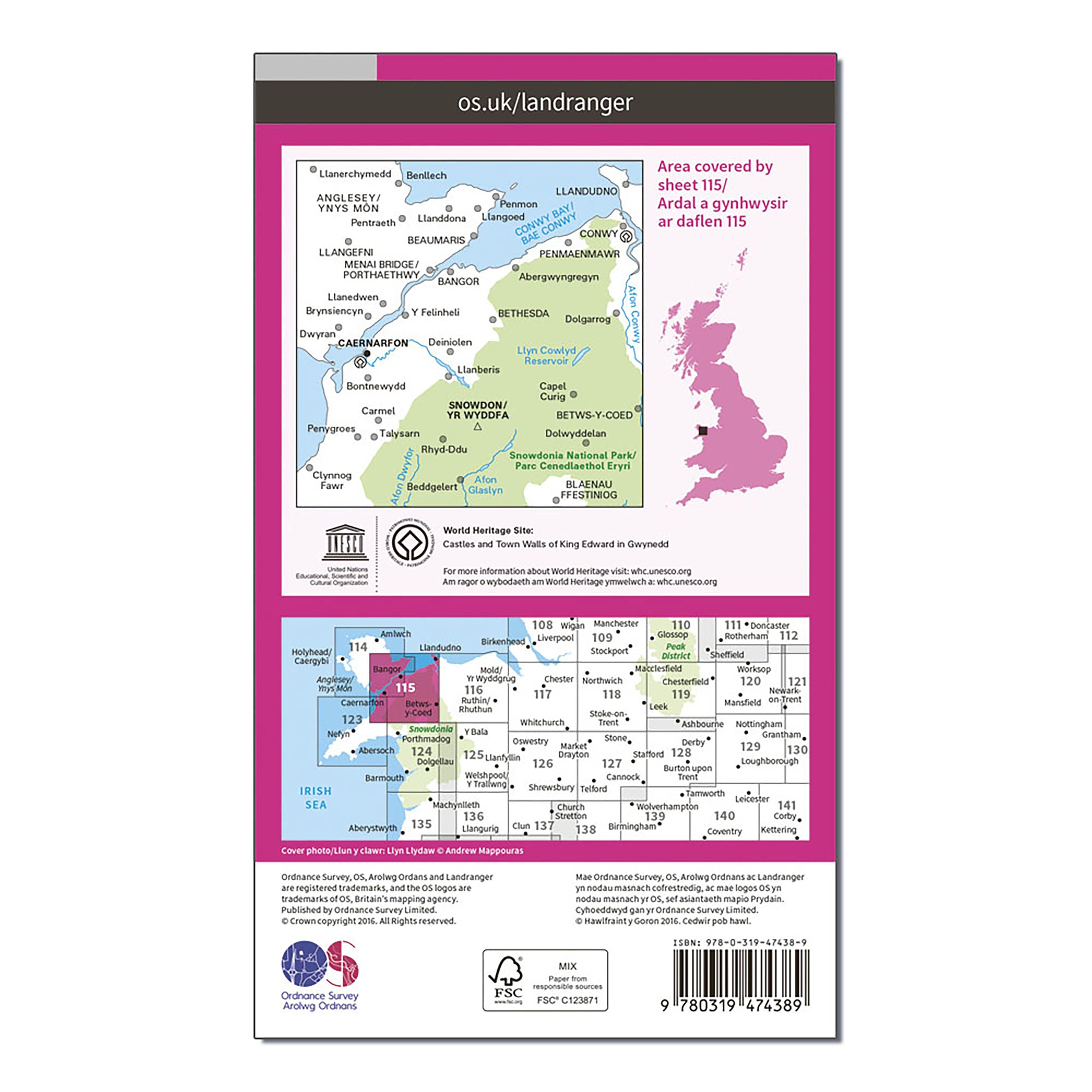 Landranger Active 115 Snowdon & Caernarfon Map With Digital Version