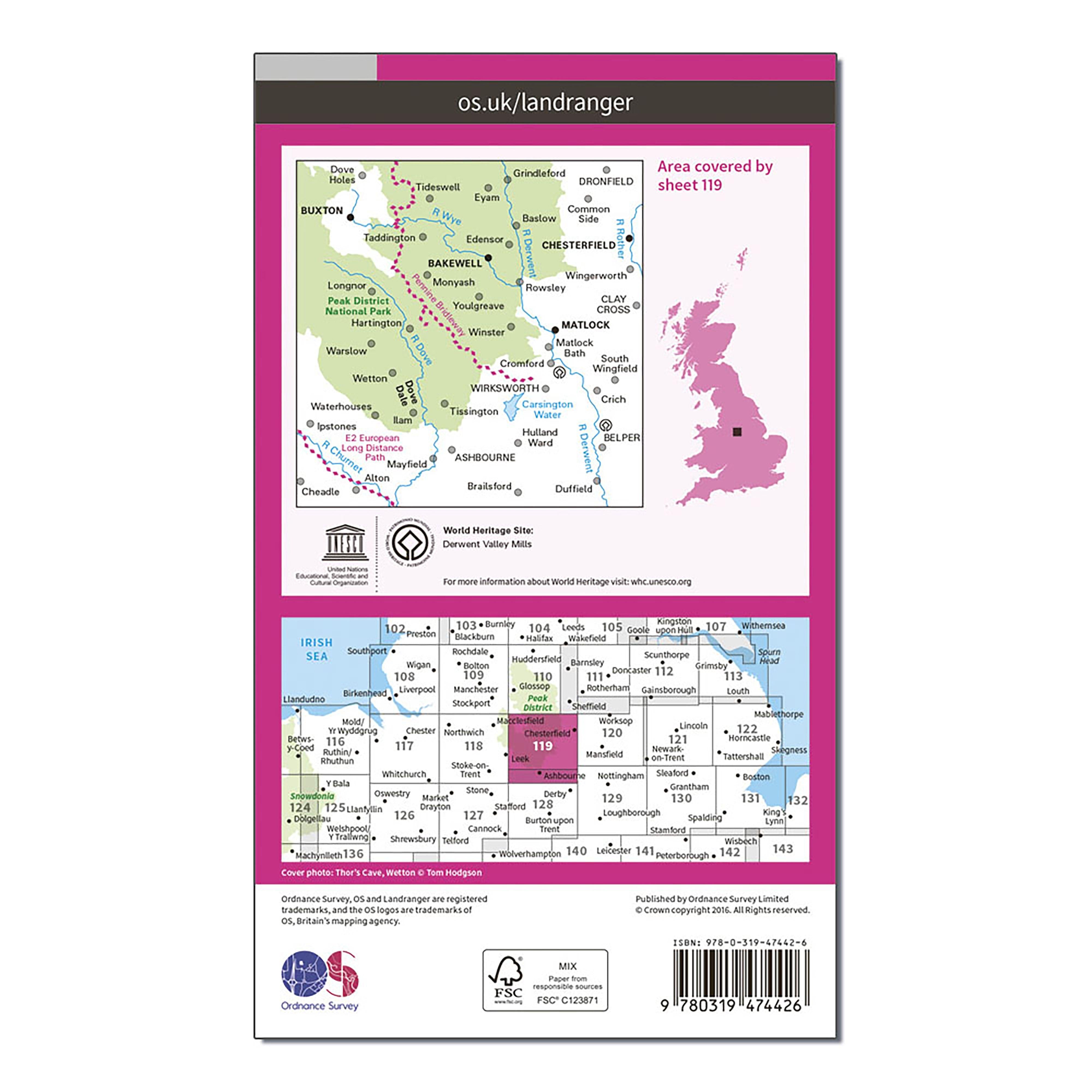 Landranger Active 119 Buxton & Matlock, Chesterfield, Bakewell & Dove Dale Map With Digital Version