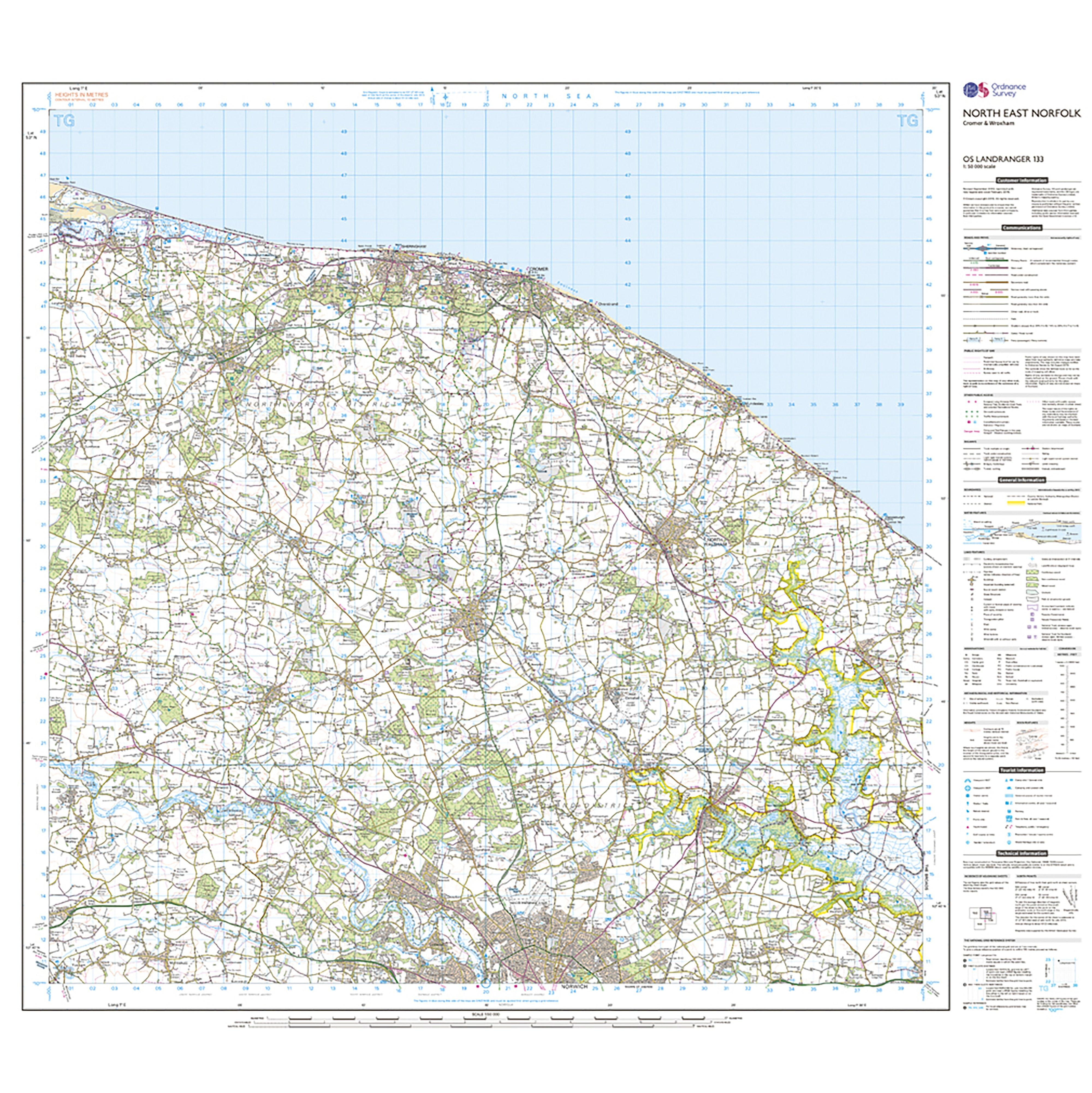 Landranger Active 133 North East Norfolk, Cromer & Wroxham Fakenham Map With Digital Version