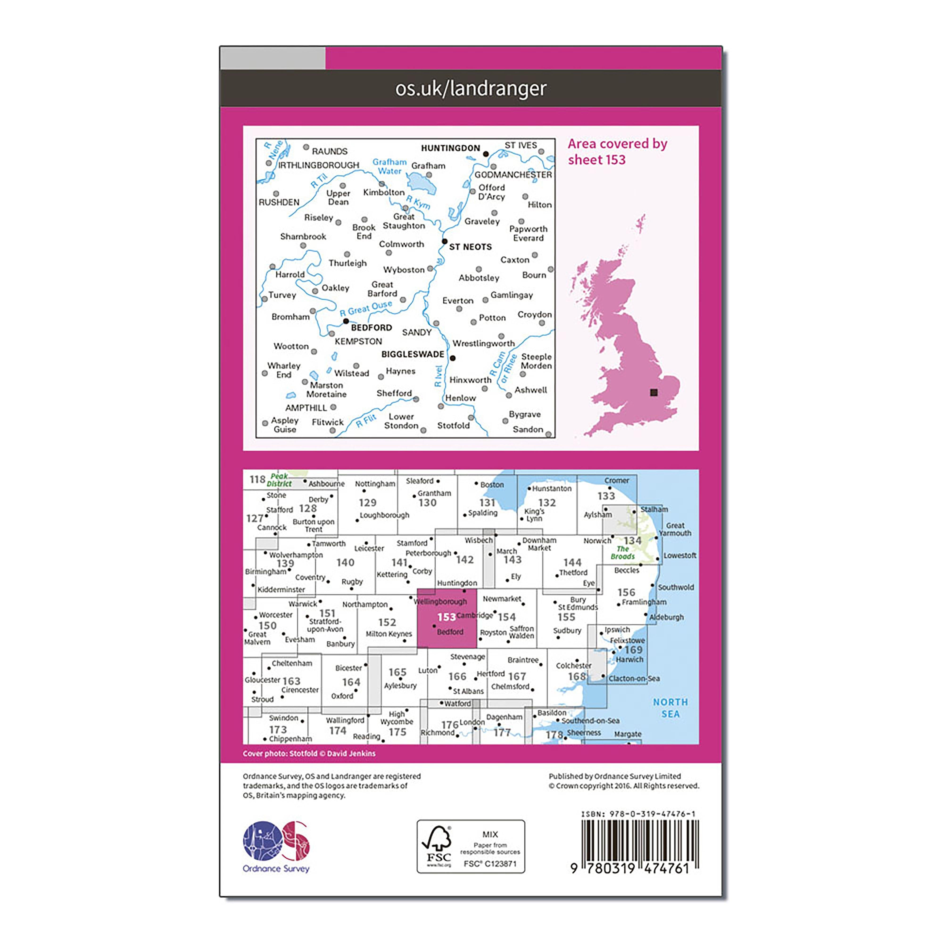 Landranger Active 153 Bedford, Huntingdon, St. Neots & Biggleswade Map With Digital Version