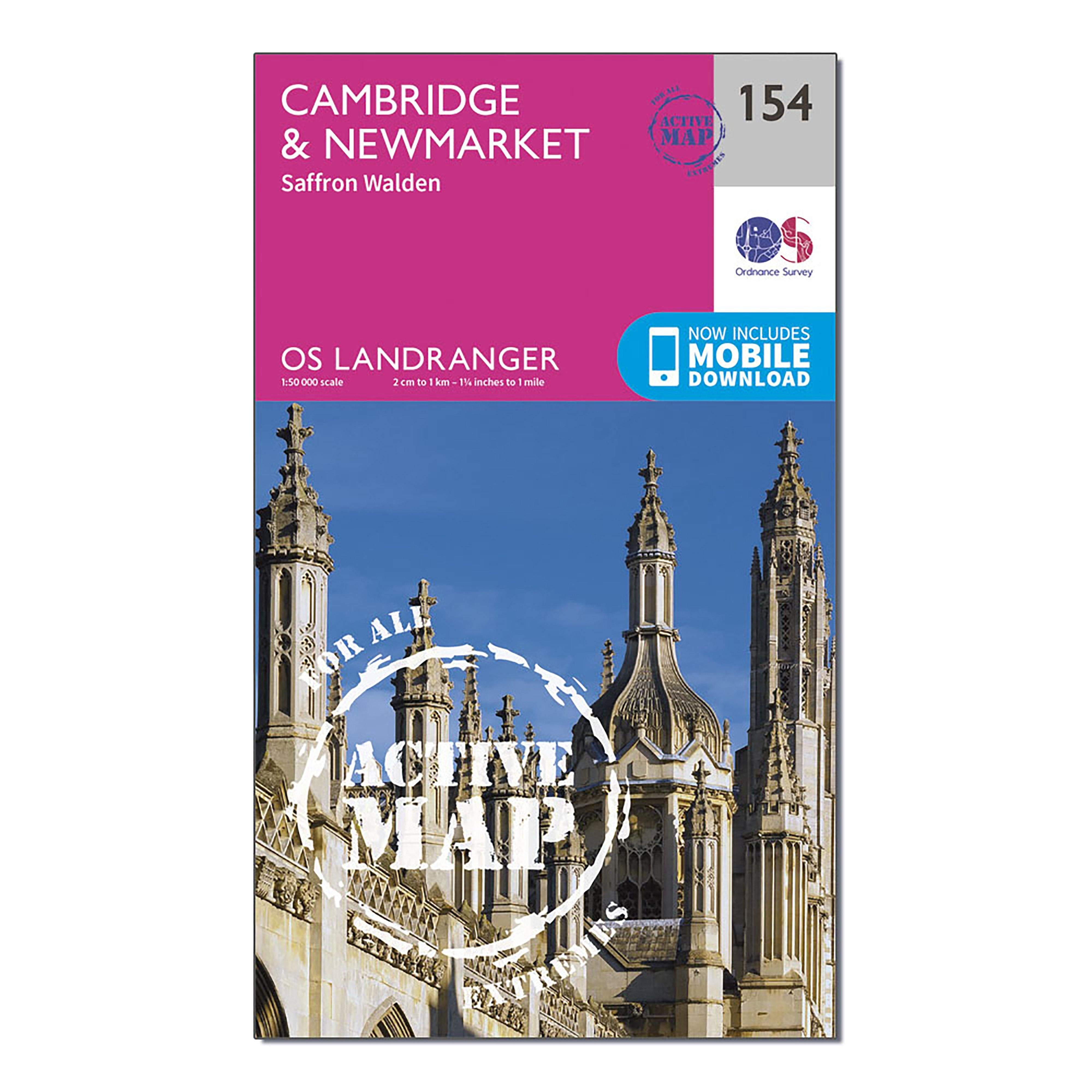 Landranger Active 154 Cambridge Newmarket Saffron Walden Map With Digital Version