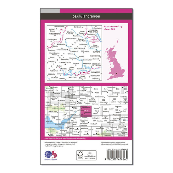 Landranger Active 163 Cheltenham & Cirencester, Stow-on-the-Wold Map With Digital Version