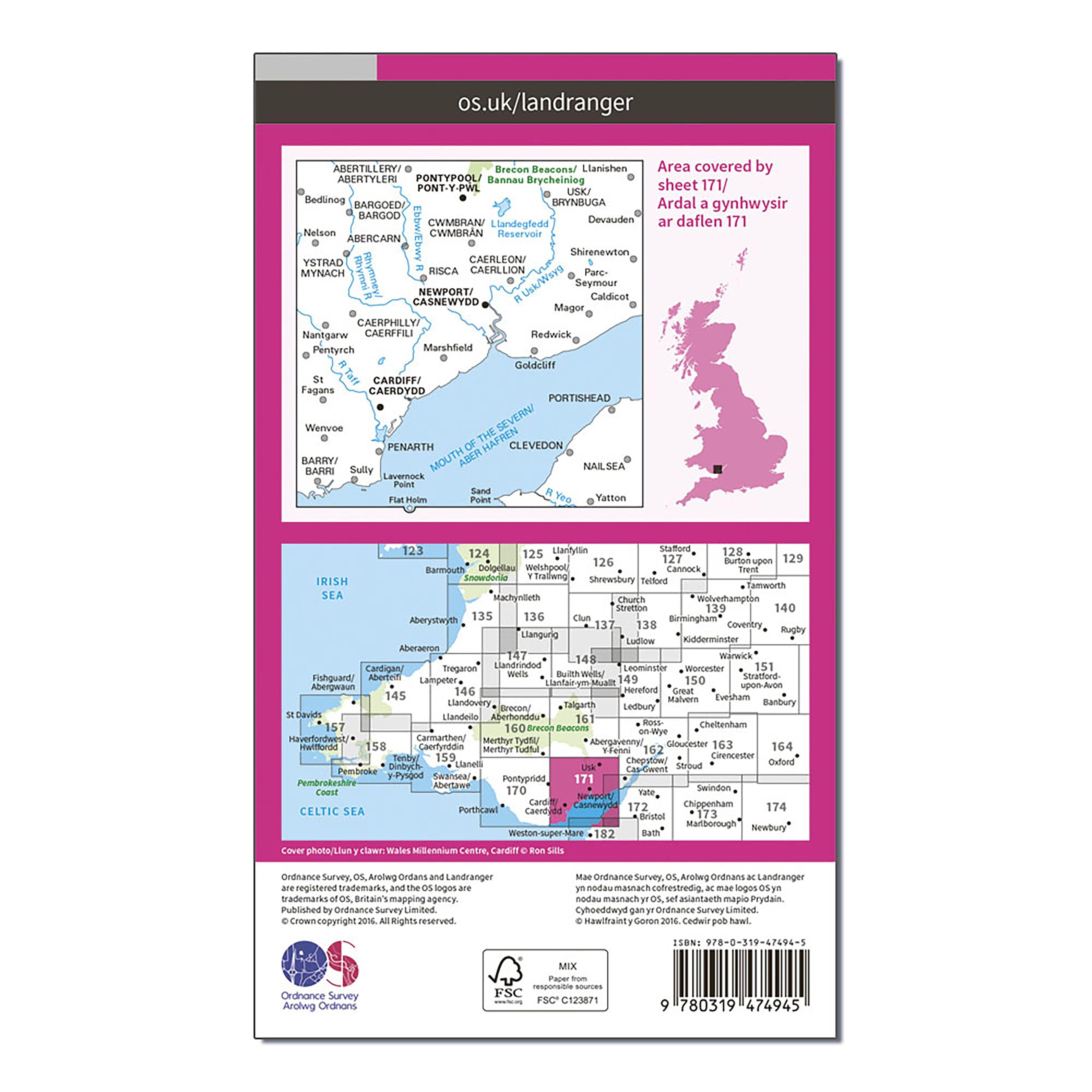Landranger Active 171 Cardiff Newport Pontypool Map With Digital Version