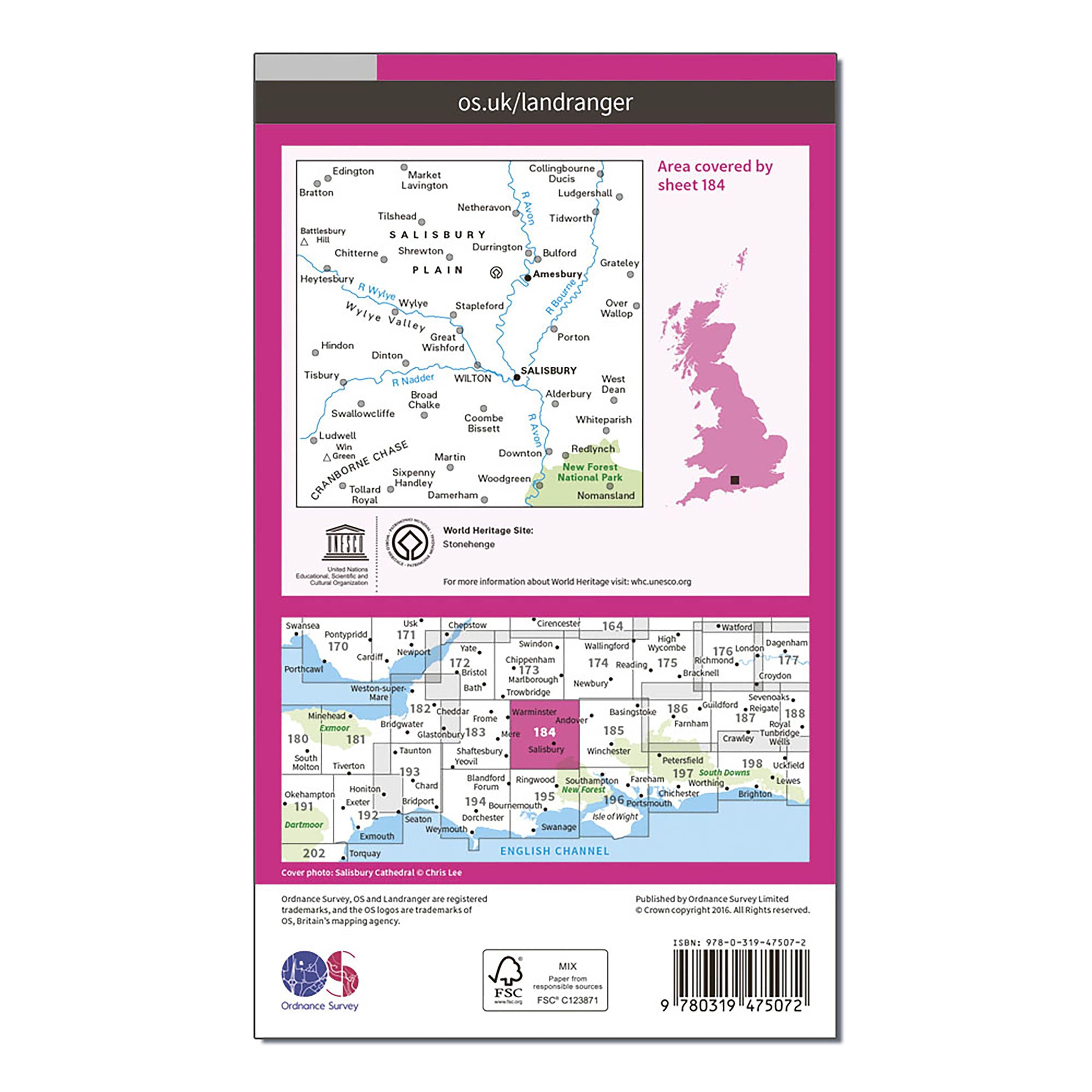 Landranger Active 184 Salisbury & The Plain, Amesbury Map With Digital Version