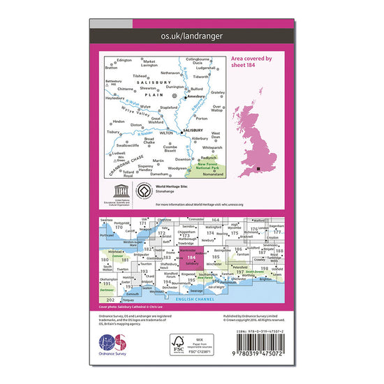 Landranger Active 184 Salisbury & The Plain, Amesbury Map With Digital Version