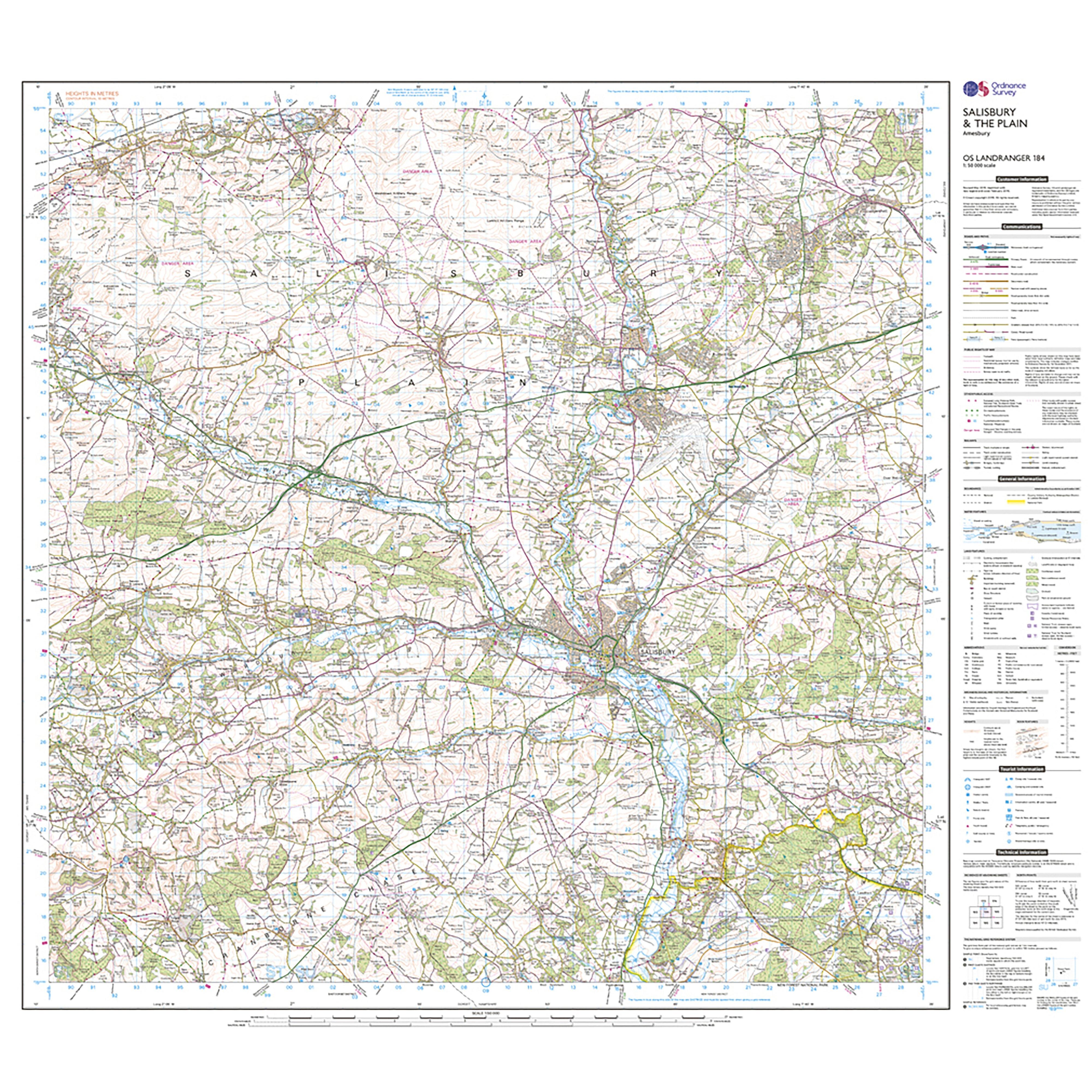 Landranger Active 184 Salisbury & The Plain, Amesbury Map With Digital Version