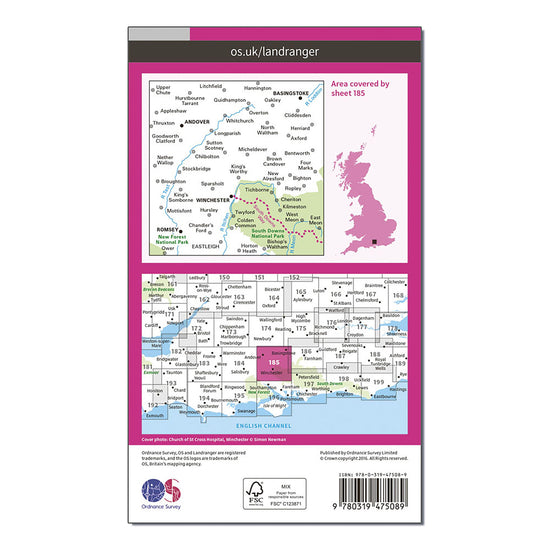 Landranger Active 185 Winchester & Basingstoke, Andover & Romsey Map With Digital Version