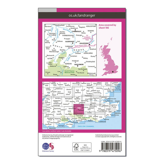 Landranger Active 186 Aldershot & Guildford, Camberley & Haslemere Map With Digital Version